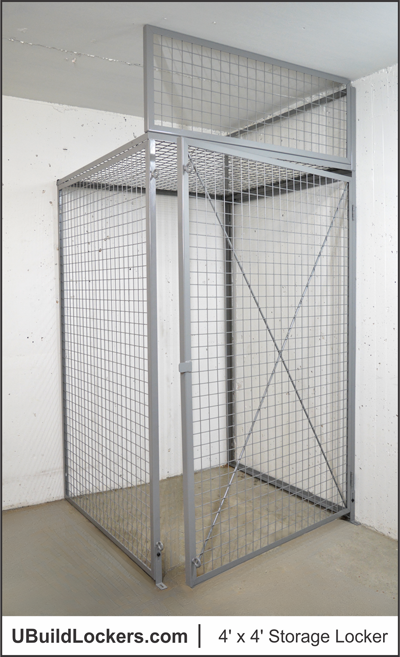 4' x 4' Wire Mesh Storage Locker with Framed Ceiling & Transom Panel : Serves as a Double 2-Bike Vertical Bicycle Locker | U-BuildLockers.com