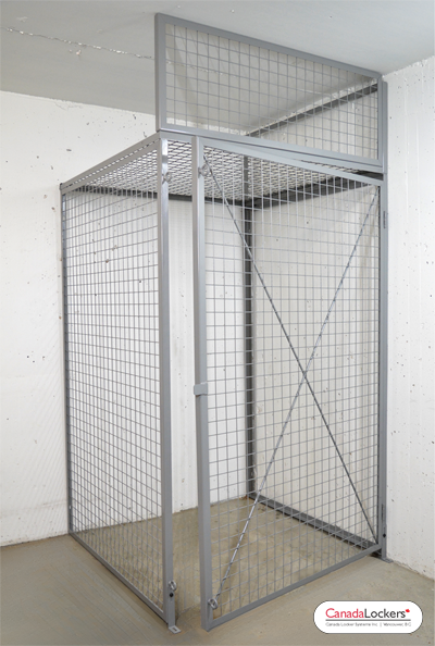 A typical wire mesh storage locker made by Canada Locker Systems Inc. This durable locker is installed in buildings to provide secure storage for building residents. Made from 12 gauge steel and 10 gauge steel welded wire mesh. Made in Canada.
