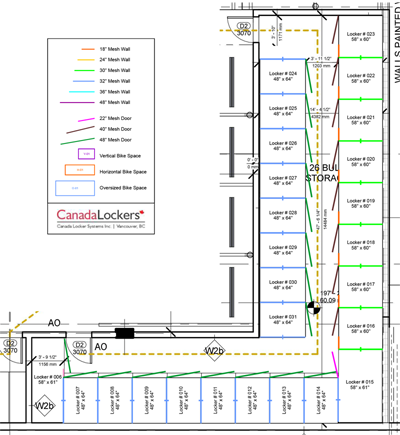 Shop Drawings for wire mesh storage lockers in a multi-family residential development.