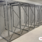 Residential tenant storage lockers installed in an underground parking level. Wire mesh lockers offer a good balance between security and economy and are suitable for most storage rooms,