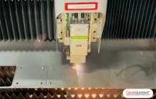 A 2kw fiber laser cutting 0.25 inch thick steel plate.